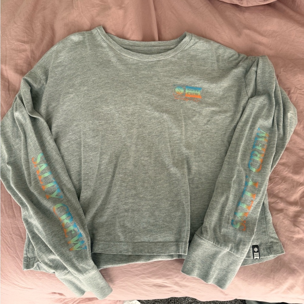 Grey Long Sleeve Salty Crew Cropped Shirt
